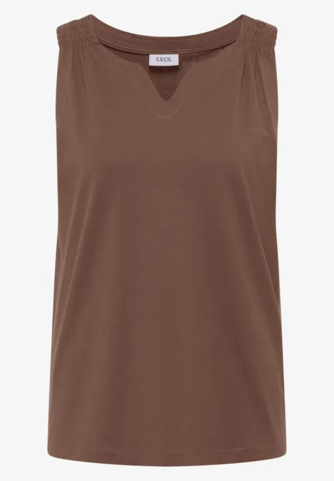 Braunes, ärmelloses Top mit V-Ausschnitt und breiten Trägern.