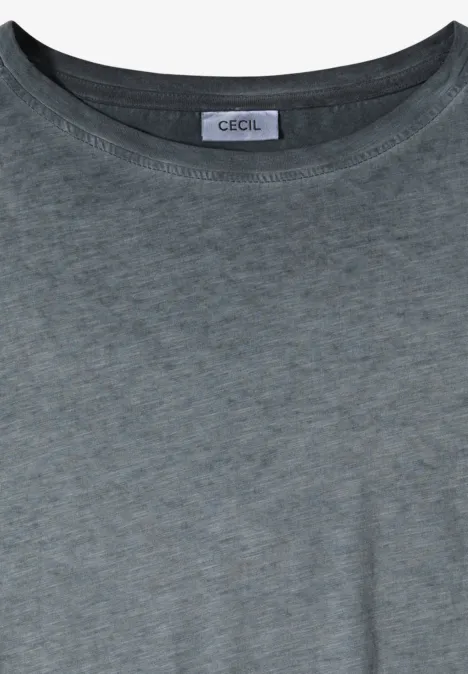 Schlichtes hellgraues T-Shirt mit Rundhalsausschnitt und feiner Struktur.