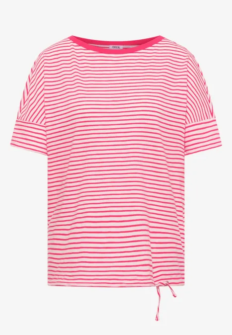 Rot-weiß gestreiftes T-Shirt mit Rundhals und Kordelzug am Saum