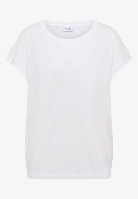 Elegantes weißes Kurzarmshirt mit weitem Schnitt und Gummibund am Saum.