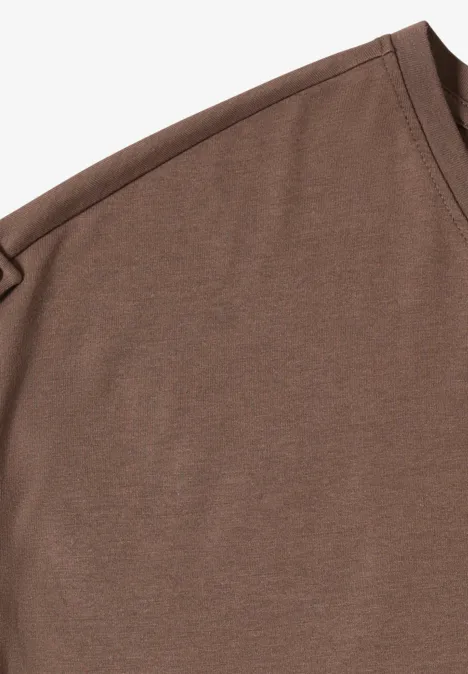 Bruin T-shirt van katoenmix met ronde hals, eenvoudig ontwerp.