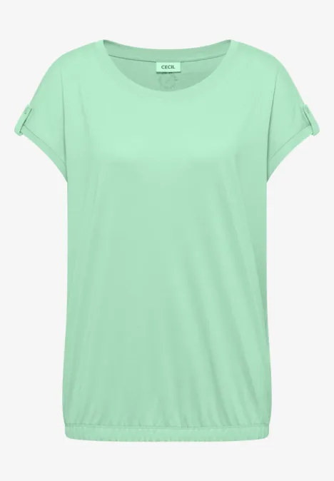 Lichtmintgroen dames-T-shirt met korte mouwen, losse pasvorm en ronde hals.