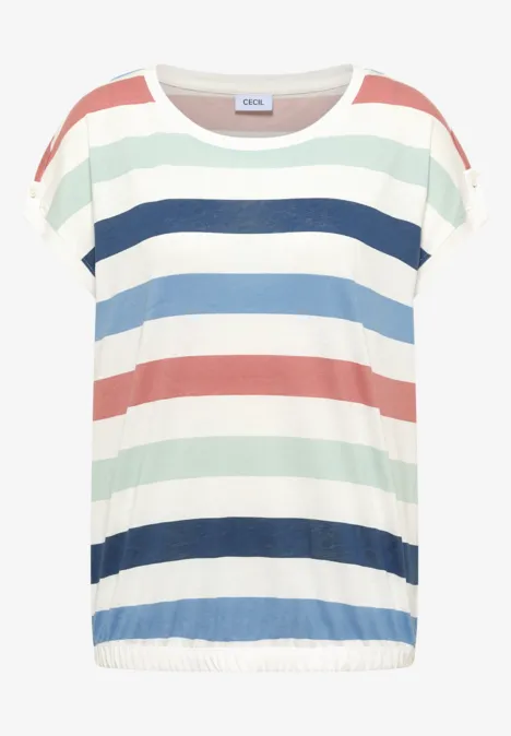 Loszittend T-shirt met horizontale kleurrijke strepen, casual stijl