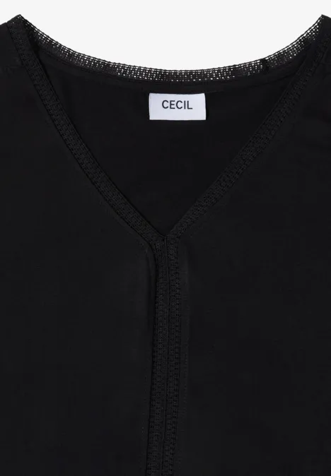 Zwart shirt met V-hals en CECIL-label.