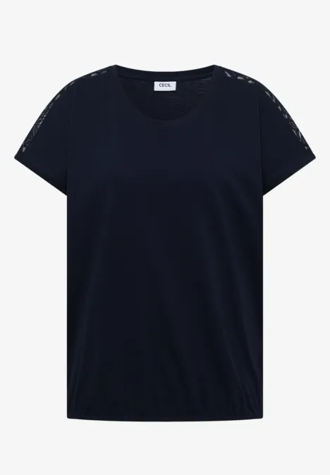 Zwart T-shirt met korte mouwen en ronde hals.