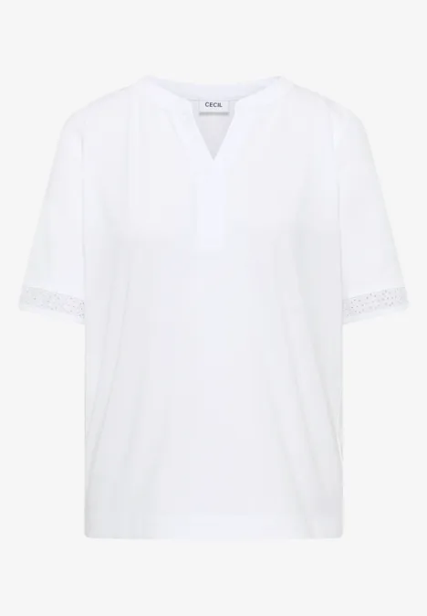 einfaches weißes Damen-Shirt mit V-Ausschnitt und kurzen Ärmeln