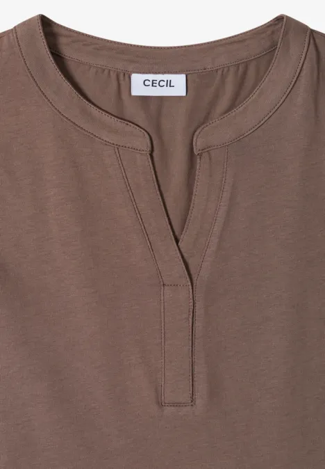 Braunes Damen-Shirt mit Tunika-Ausschnitt und Label 'Cecil'.