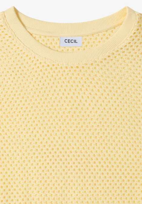 Shirt met ronde hals in ajour look buttermilk yellow Gevouwen geel, luchtig mesh gebreid shirt met CECIL-label.