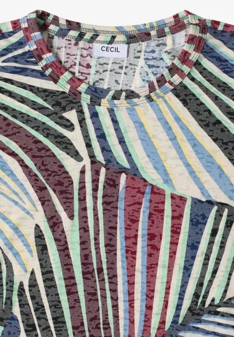 Shirt in burnout-look met print palm breeze green Kleurig gestreept shirt met abstract patroon en 'CECIL'-label bij de hals.
