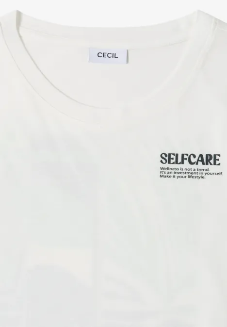 Weißes Tanktop mit 'SELFCARE'-Aufdruck und kleinem Text, Marke CECIL.