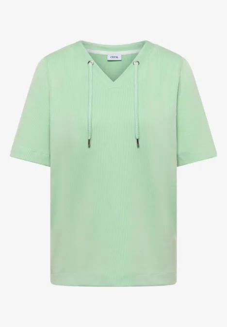 Gestreept shirt juicy lime Lichtgroen T-shirt met capuchon, korte mouwen, V-hals en koordjes