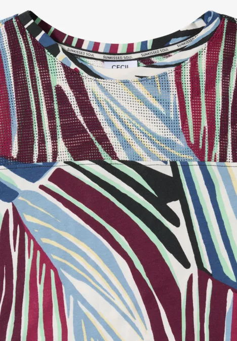 T-shirt à motifs géométriques multicolores en bleu, rouge et noir