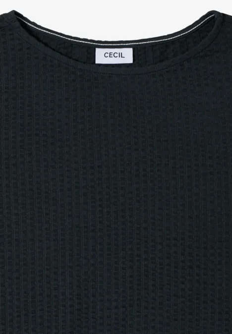 Shirt in seersucker stof palm breeze green Zwarte, gestructureerde top met ronde hals en CECIL-label