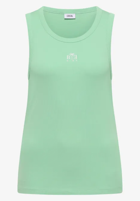 Ärmelloses Top in Mintgrün mit rundem Ausschnitt und kleinem Logo auf der Brust.