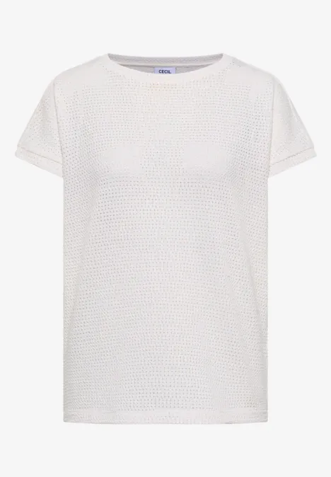 Weißes T-Shirt mit Waffelstruktur, kurzen Ärmeln und Rundhalsausschnitt
