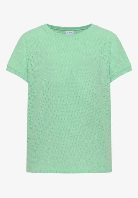 Grünes, kurzärmeliges T-Shirt mit feiner Waffelstruktur.