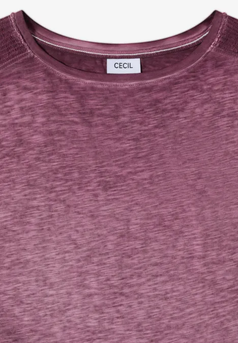 Lila gemêleerd T-shirt met ronde hals en CECIL-label in de kraag