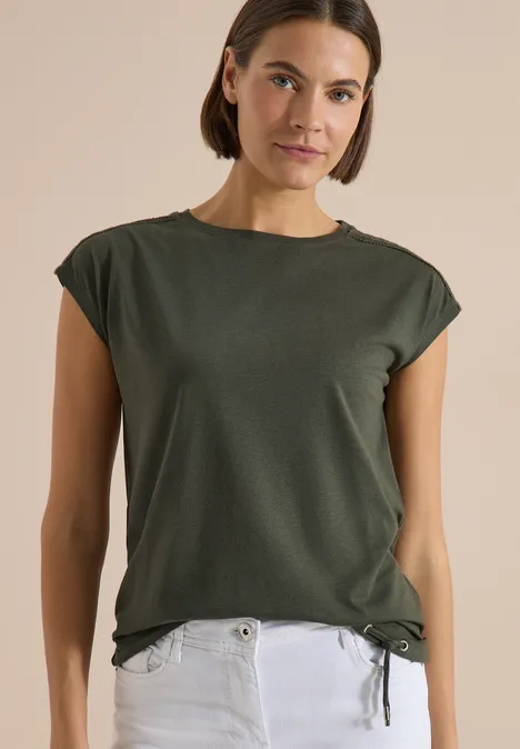 T-Shirt mit Crochet-Details khaki