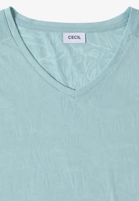 Hellblaues V-Ausschnitt-Shirt mit dezentem Muster und CECIL-Label