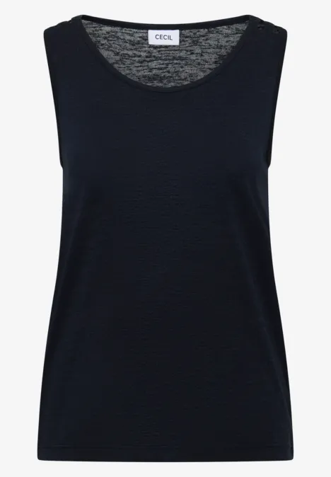 Top avec col en V arrondi et détail tressé universal blue Débardeur noir uni à col rond, style simple et épuré.