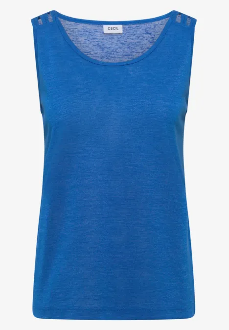 Schlichtes ärmelloses Damen-Top in leuchtendem Blau, aus leichtem Material mit rundem Ausschnitt.