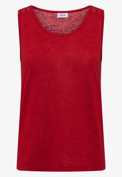 Top avec col en V arrondi et détail tressé tamarillo red Débardeur rouge sans manches à encolure ronde, design épuré.