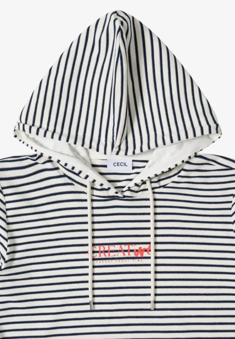 Kurzarm Shirt mit Kapuze und Glitzer vanilla white Weißer Kapuzenpullover mit schwarzen Streifen und Kordelzug.
