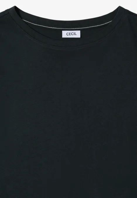 Effen zwart T-shirt met ronde hals en label in de nek