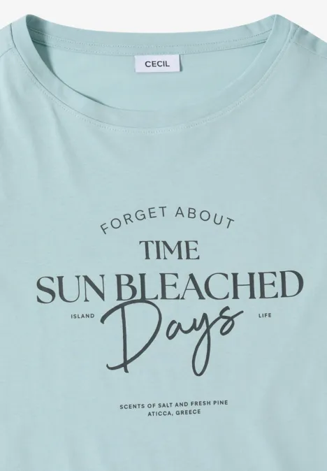 T-Shirt mit Boat Neck und Wording Artwork crystal mint Hellmintgrünes T-Shirt mit schwarzem Aufdruck ‚FORGET ABOUT TIME SUN BLEACHED Days‘