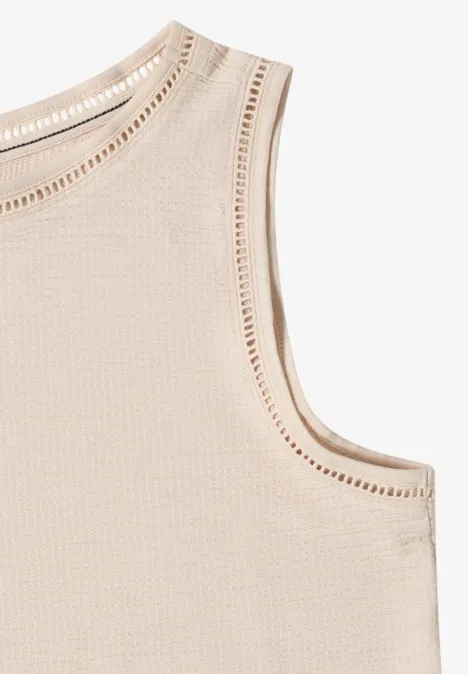 Top mit U-Boot-Ausschnitt und Spitzendetails pearl beige Beiges, ärmelloses Rippen-Top mit Rundhalsausschnitt aus feinem Stoff.