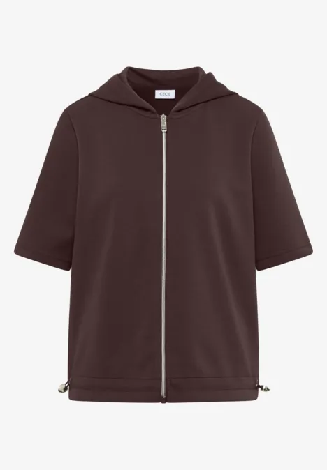 Kapuzenjacke mit seitlcihen Tunnelzügen brown cacao Braune, kurzärmelige Kapuzenjacke mit Reißverschluss und Kordelzug am Saum.