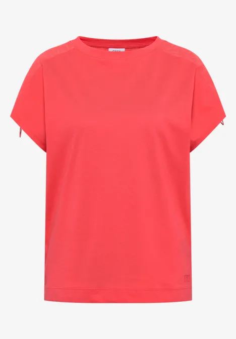 Shirt met rimpels in effen kleur coral Rood basic T-shirt met korte mouwen en ronde hals.