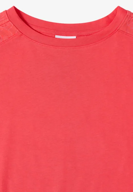 Shirt met rimpels in effen kleur coral Rood T-shirt met korte mouwen en ronde hals.