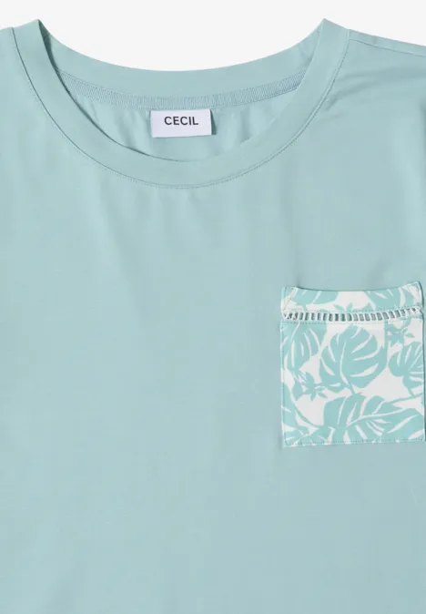 T-Shirt mit Rundhals und Brusttasche crystal mint Hellgrünes T-Shirt mit gemusterter Brusttasche und Rundhalsausschnitt.