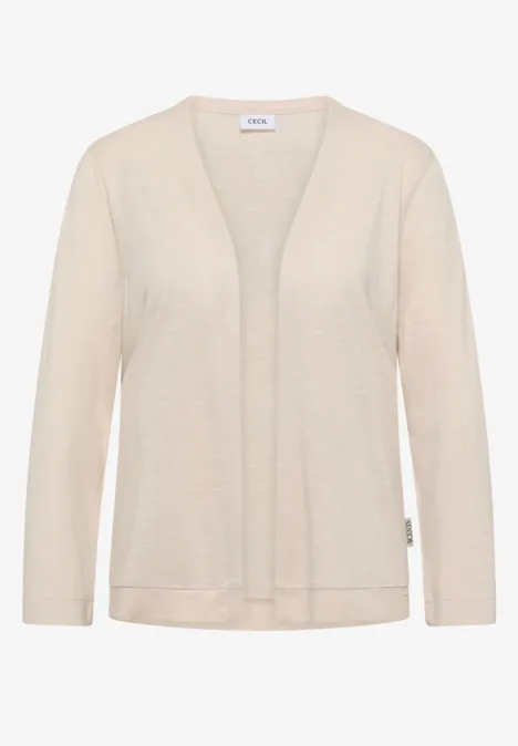 Veste ouverte en couleur unie avec manches 3/4 pearl beige Cardigan léger ouvert crème, col en V et manches longues.