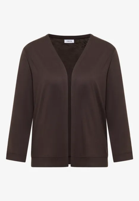 Veste ouverte en couleur unie avec manches 3/4 brown cacao Cardigan femme marron foncé, coupe ouverte, manches longues