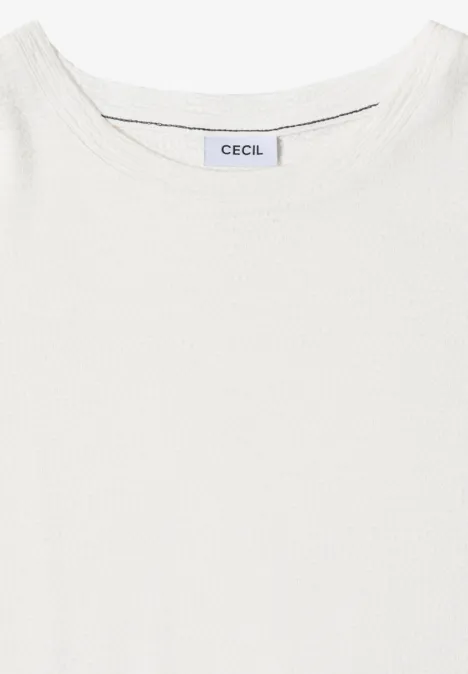 Weißes ärmelloses Top mit rundem Halsausschnitt und feiner Rippstruktur, Marke CECIL.