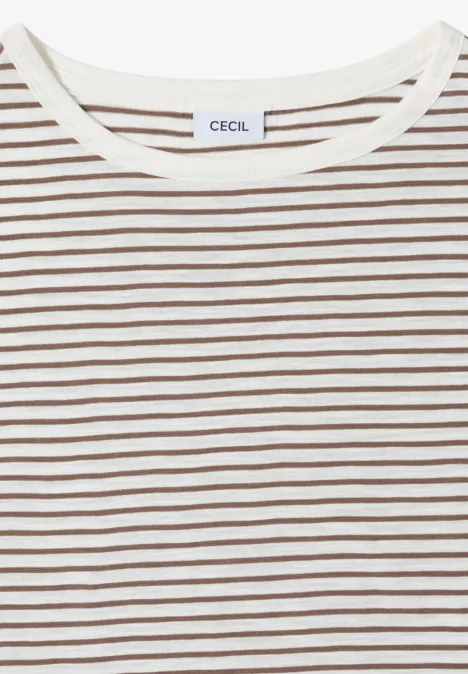 T-Shirt mit Boat Neck und Streifen urban taupe Weißes T-Shirt mit feinen braunen Streifen und Rundhalsausschnitt