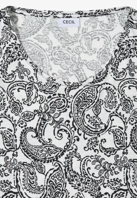 T-Shirt mit Rundhals und Muster Black Weißes Damenoberteil mit schwarzem Paisley-Muster und rundem Ausschnitt von CECIL.