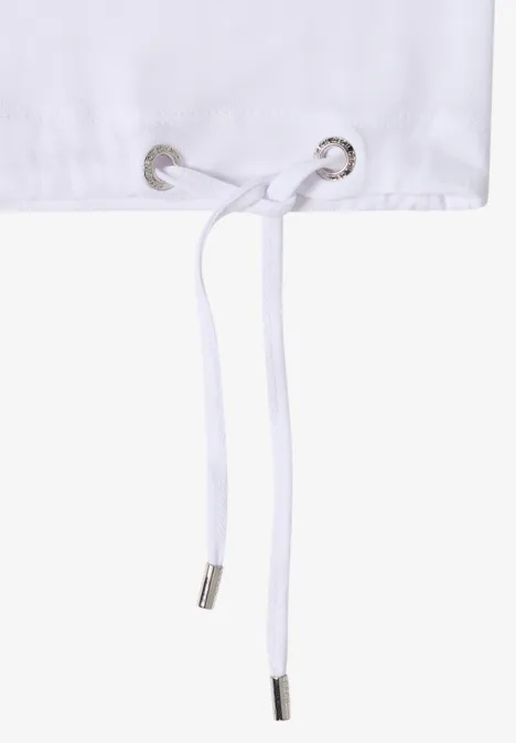 T-shirt à épaules tombantes avec découpe White Tissu blanc avec cordon passant par deux œillets, look épuré.