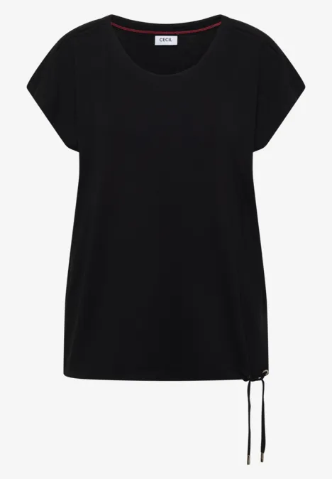 T-shirt à épaules tombantes avec découpe Black T-shirt femme noir uni à col rond, manches courtes et lien de serrage latéral.