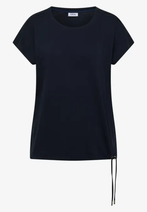 T-shirt à épaules tombantes avec découpe universal blue T-shirt femme noir à manches courtes avec cordon de serrage latéral au bas.