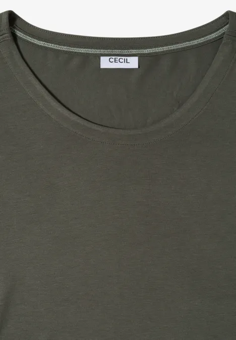 Shirt met afhangende schouders en uitgesneden detail khaki Khakigroen T-shirt met ronde hals en CECIL merketiket.