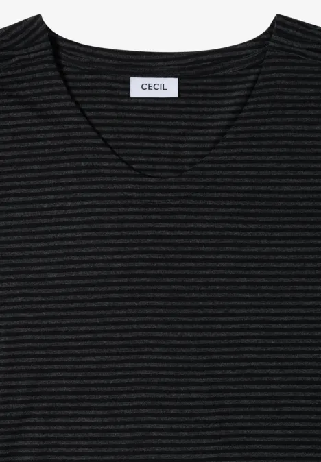 Zwart-grijs gestreept V-hals shirt met CECIL-label