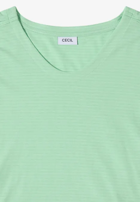 Mintgrünes Damen-T-Shirt mit Rundhalsausschnitt und feinen weißen Streifen, Label 'CECIL'