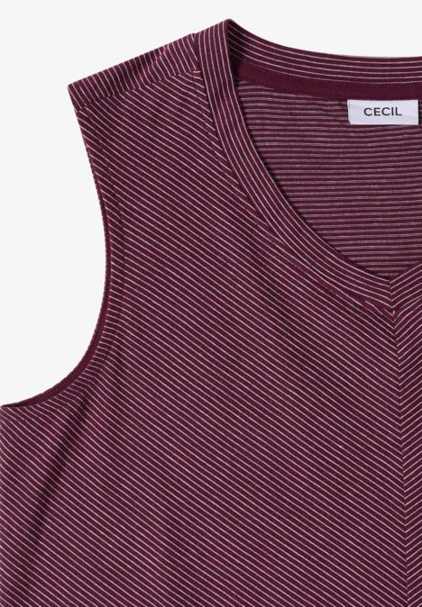 Top mit V-Neck und Streifen sweet grape red Ärmelloses V-Ausschnitt-Top in Bordeaux mit feinen weißen Streifen