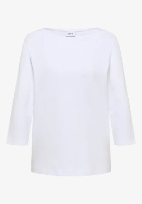 Weißes Langarmshirt mit 3/4-Ärmeln, schlicht und zeitlos.