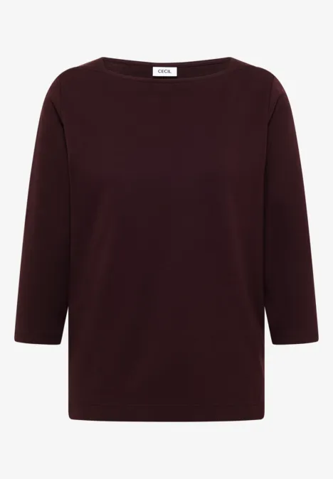 Schlichtes Damen-Langarmshirt in Dunkelrot mit 3/4-Ärmeln und Rundhalsausschnitt