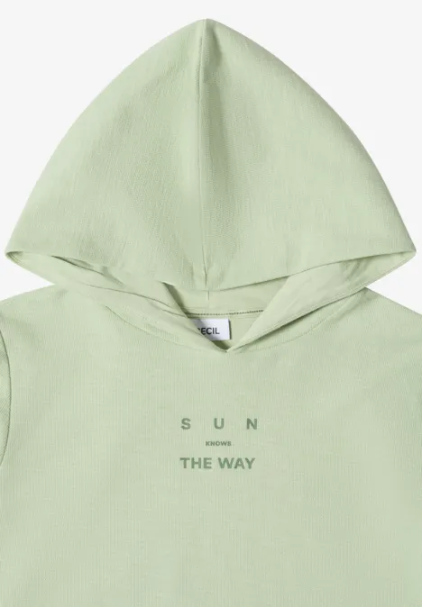 Shirt met korte mouwen, capuchon en opdruk raw matcha lime Lichtgroene capuchontrui met opdruk 'SUN THE WAY'.