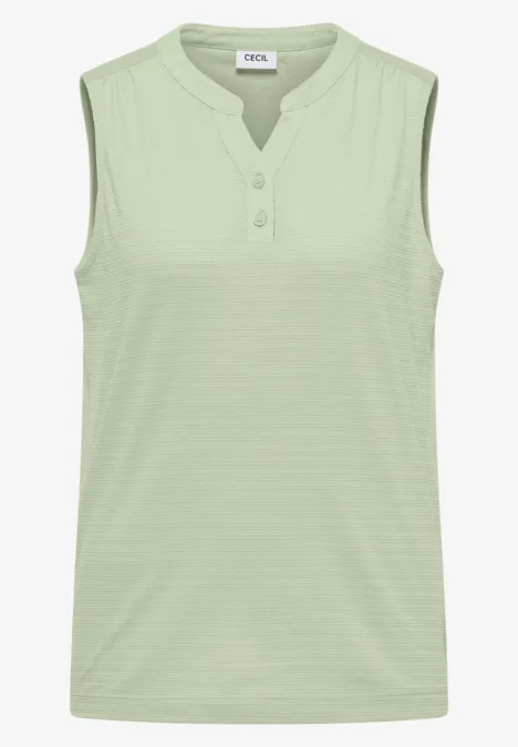 Top mit Split Neck und Strukturmix raw matcha lime Ärmelloses, hellgrünes Top mit leichter Struktur und Knopfleiste